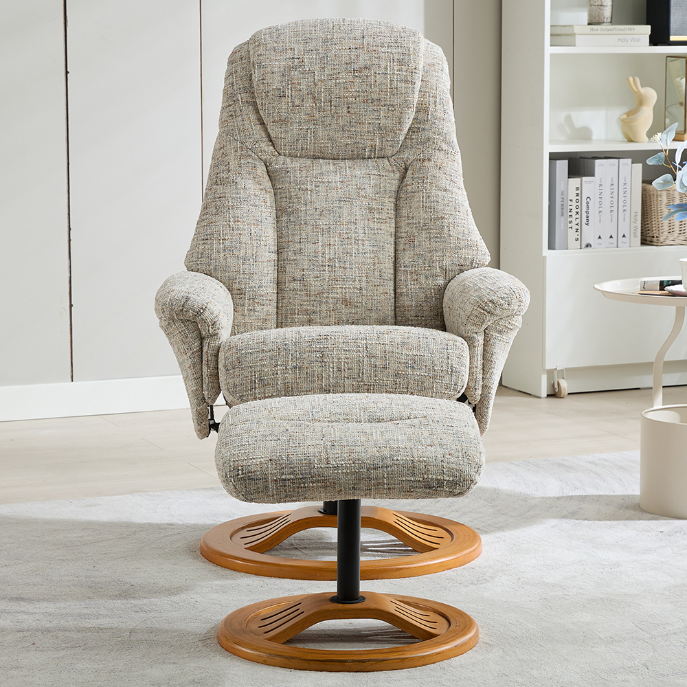 Allegan Fabric Recliner Chair With Stool In Frost