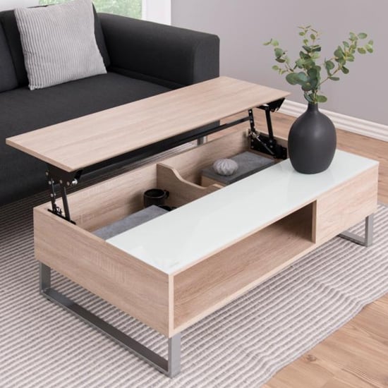 Product photograph of Allegan Lift Up Wooden Coffee Table In Sonoma Oak from Furniture in Fashion