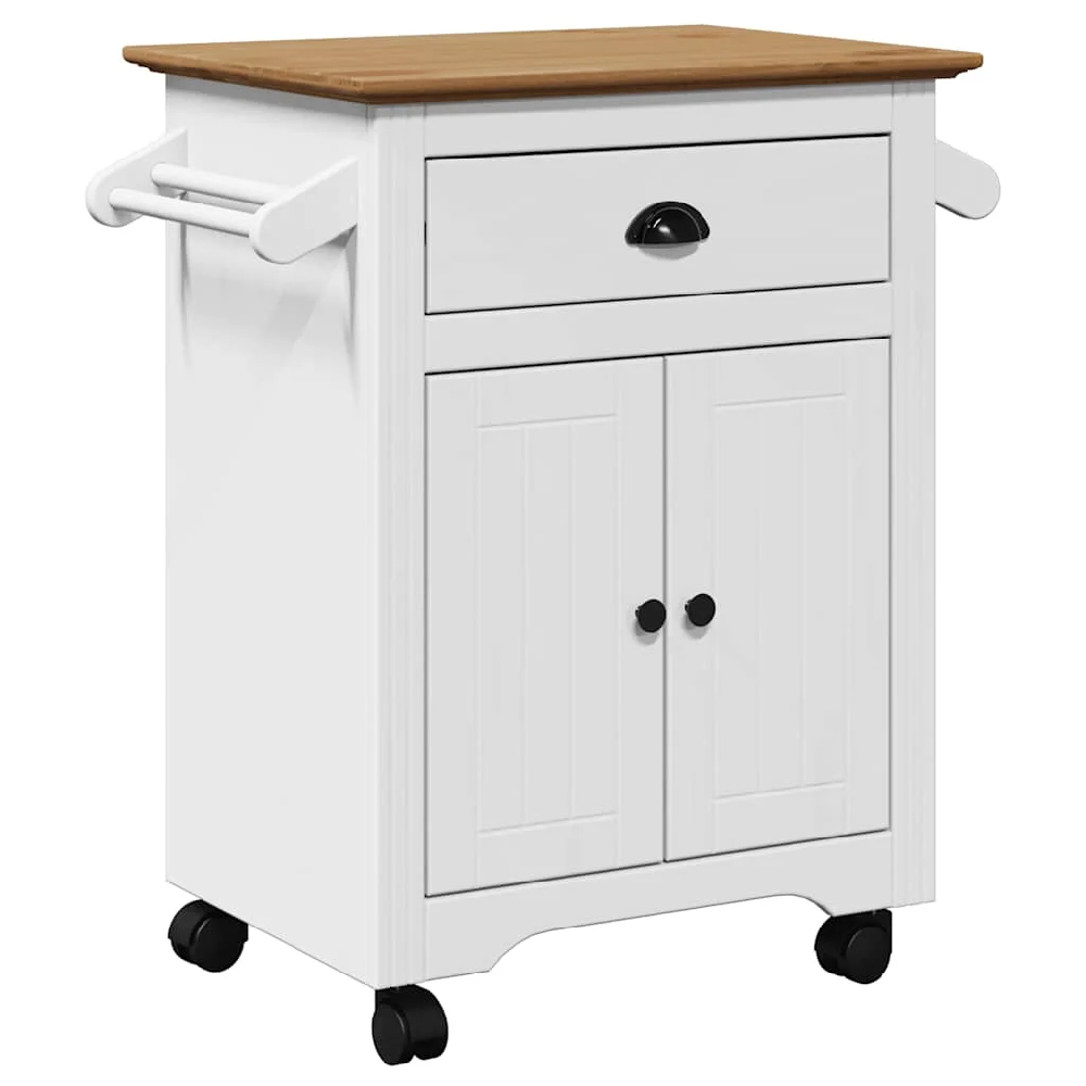 Allegan Wooden Kitchen Trolley With 2 Doors In White And Brown