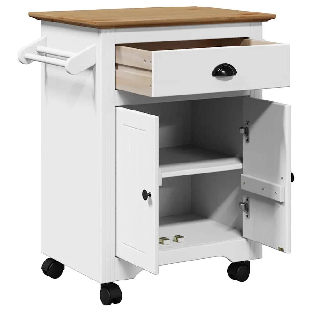 Allegan Wooden Kitchen Trolley With 2 Doors In White And Brown