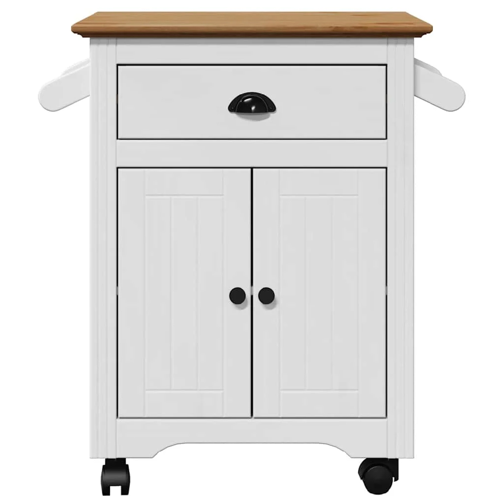 Allegan Wooden Kitchen Trolley With 2 Doors In White And Brown
