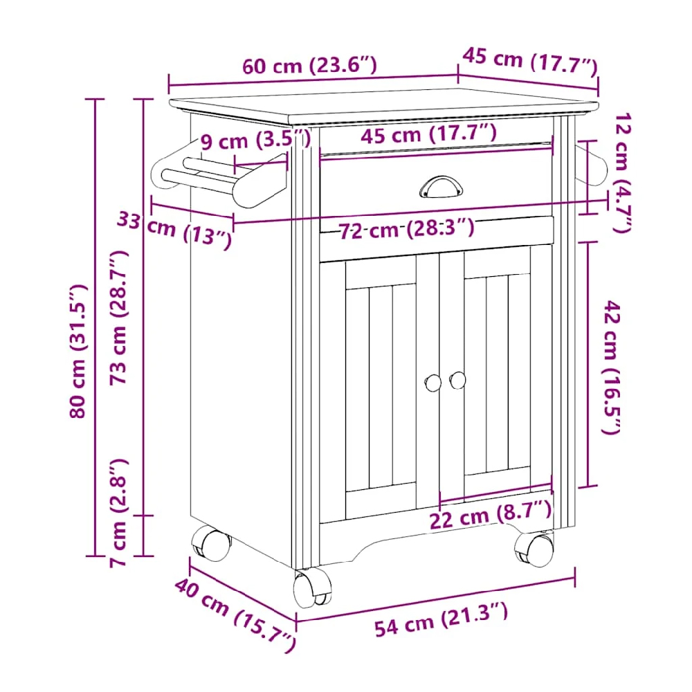 Allegan Wooden Kitchen Trolley With 2 Doors In White And Brown
