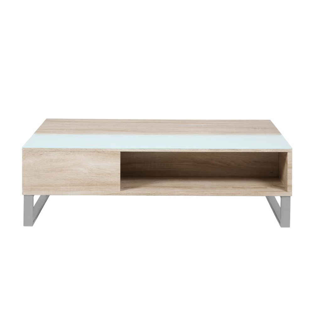 Allegan Wooden Lift Up Coffee Table With White Glass In Sonoma Oak