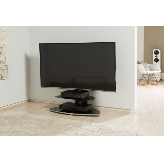 Oswestry TV Stand In Black With 2 Shelf And Bracket Furniture in Fashion