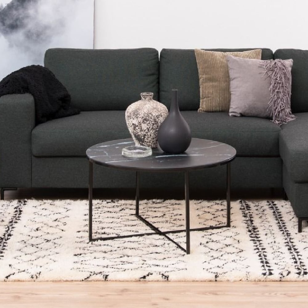 Read more about Allen black marble effect glass coffee table with metal frame