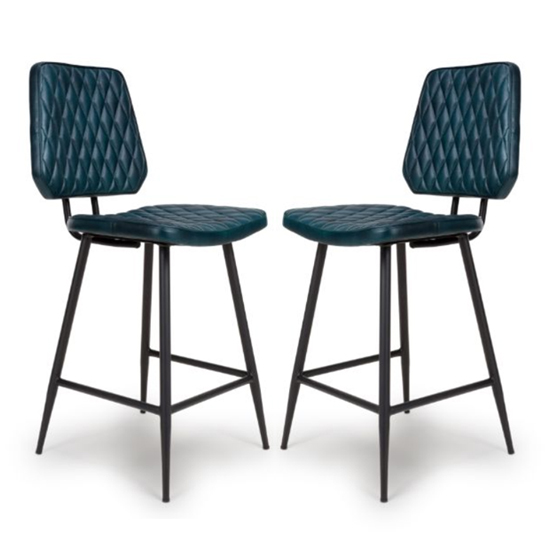 Allen Blue Genuine Buffalo Leather Counter Bar Chairs In Pair