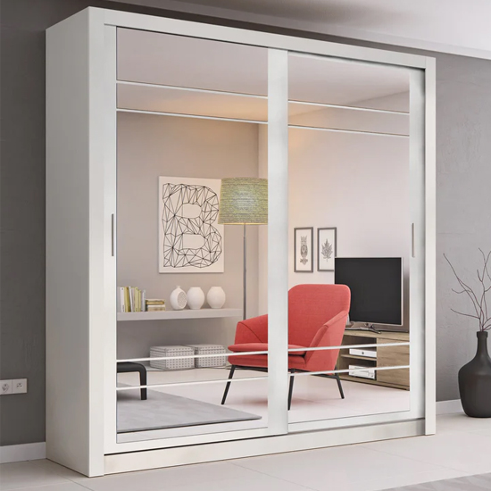 Photo of Allen large wardrobe with 2 mirrored sliding doors in matt white