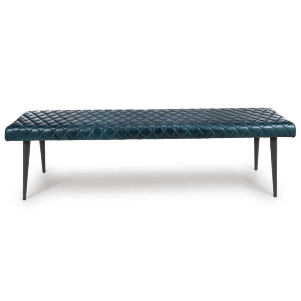 Allen Leather Dining Bench In Blue