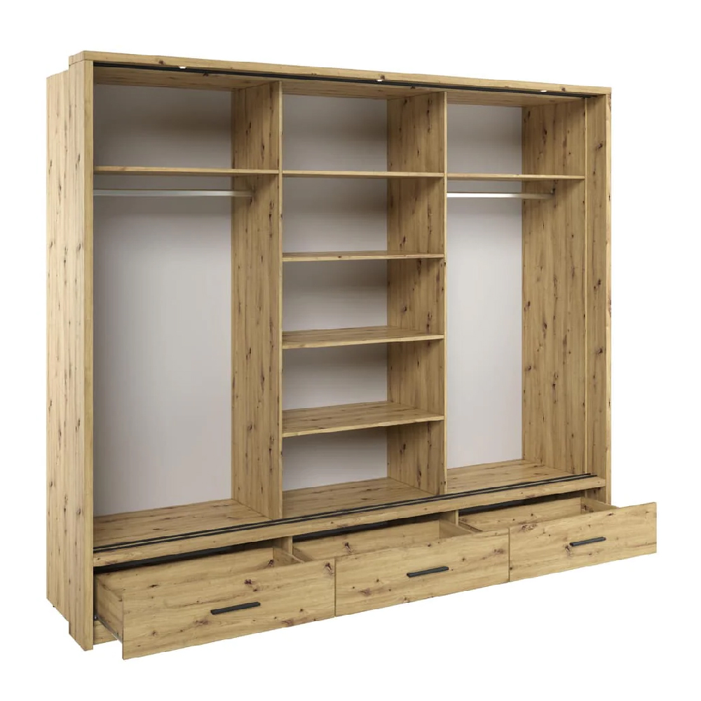 Allen Wooden Wardrobe 3 Sliding Doors In Artisan Oak With LED