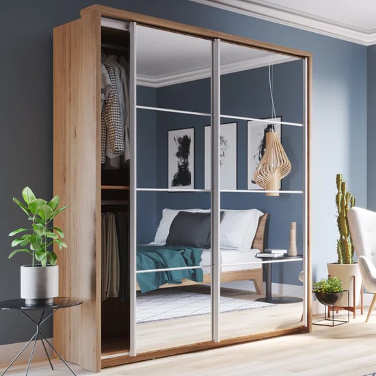 Photo of Allen medium wardrobe with 2 sliding doors in shetland oak