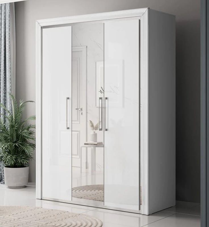 Allen Mirrored Wardrobe With 3 Hinged Doors In White