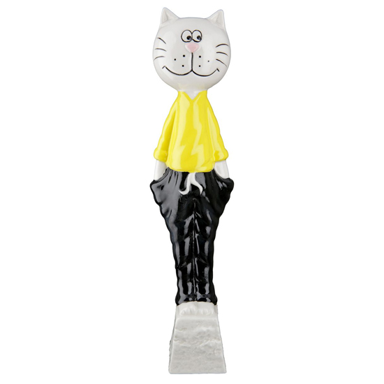 Allen Porcelain Cat Lenso Sculpture Medium In Yellow And Black
