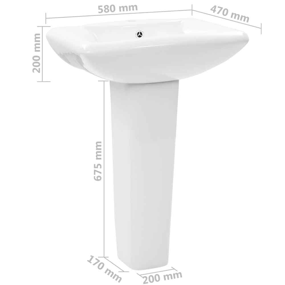 Allen Rectangular Full Pedestal Basin Without Waste 580mm Wide 1TH - White