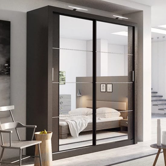 Allen Wardrobe With 2 Mirrored Sliding Doors In Matt Black