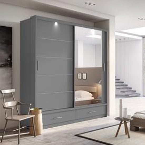 Allen Wardrobe With 2 Sliding Doors And Drawers In Matt Grey