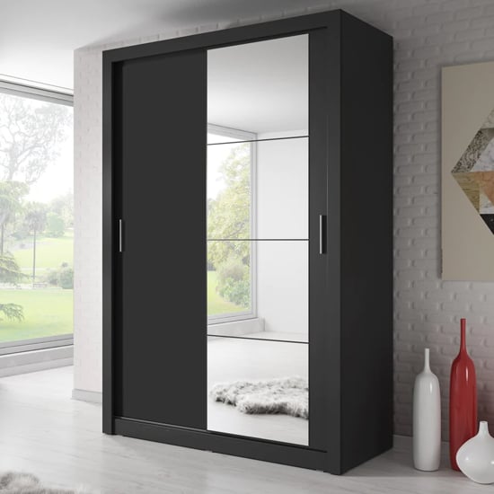 Product photograph of Allen Wardrobe With 2 Sliding Doors In Matt Black from Furniture in Fashion