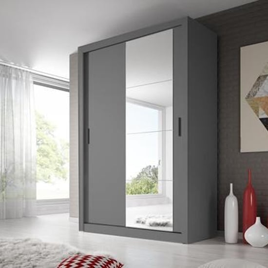 Product photograph of Allen Wardrobe With 2 Sliding Doors In Matt Grey from Furniture in Fashion