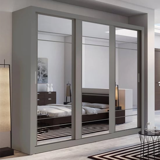 Photo of Allen wardrobe with 3 mirrored sliding doors in matt grey