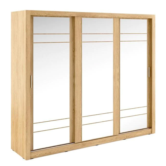 Allen Wardrobe With 3 Mirrored Sliding Doors In Shetland Oak