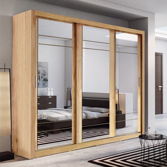 Read more about Allen wardrobe with 3 mirrored sliding doors in shetland oak