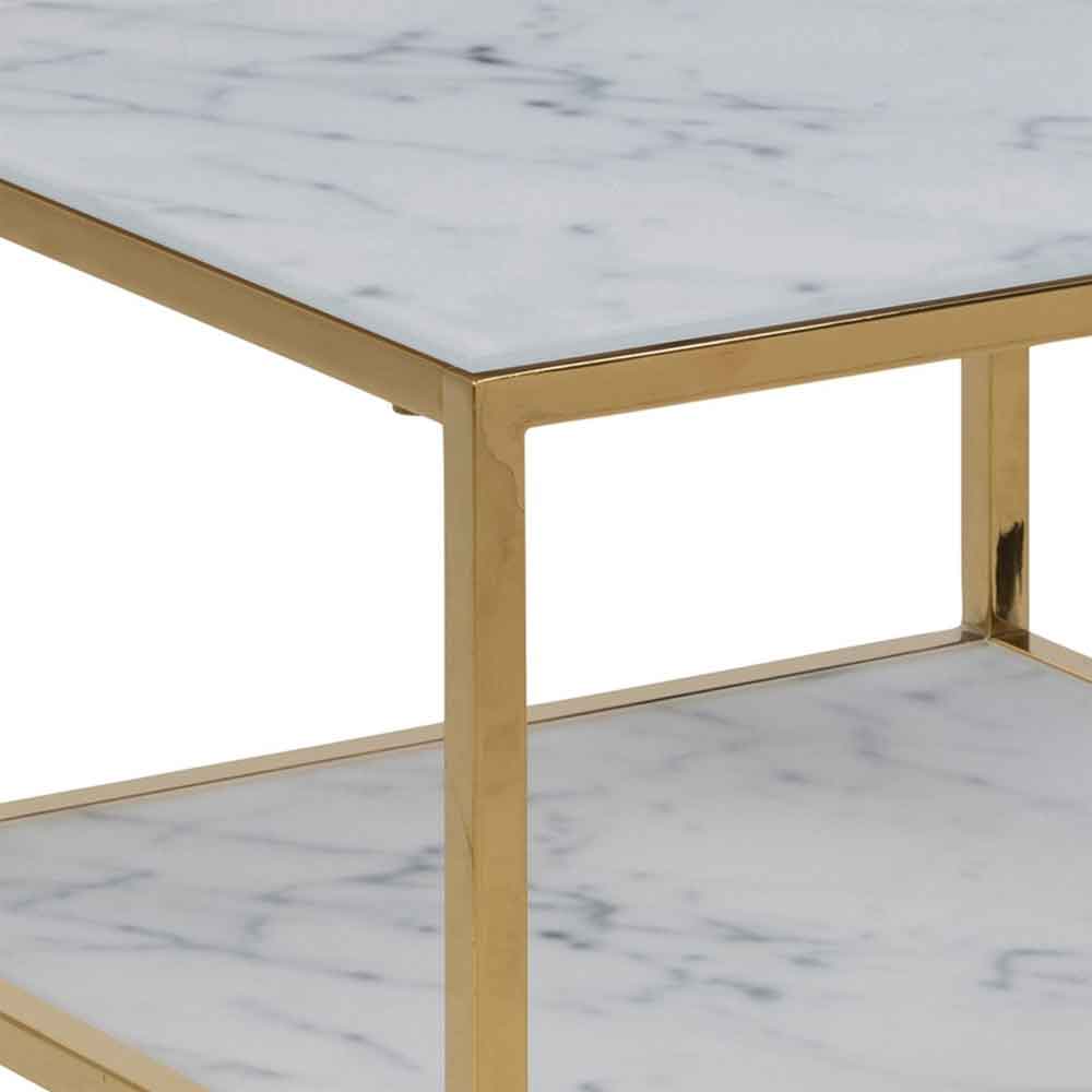 Allen White Marble Effect Glass Bedside Cabinet with Gold Base