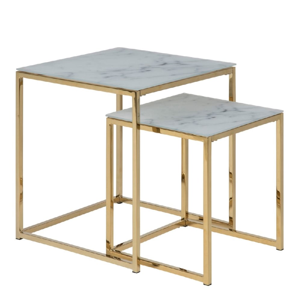 Allen White Marble Nesting Table With Glass Top In Gold