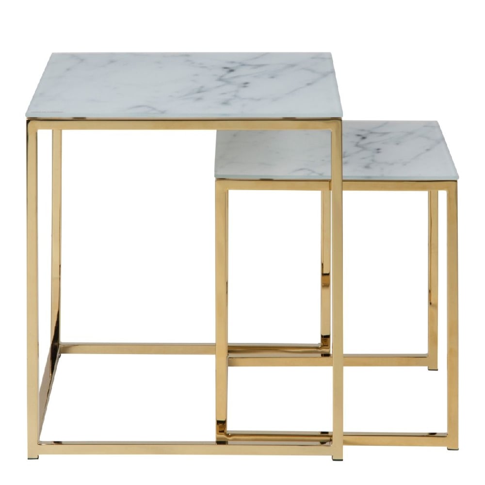 Allen White Marble Nesting Table With Glass Top In Gold