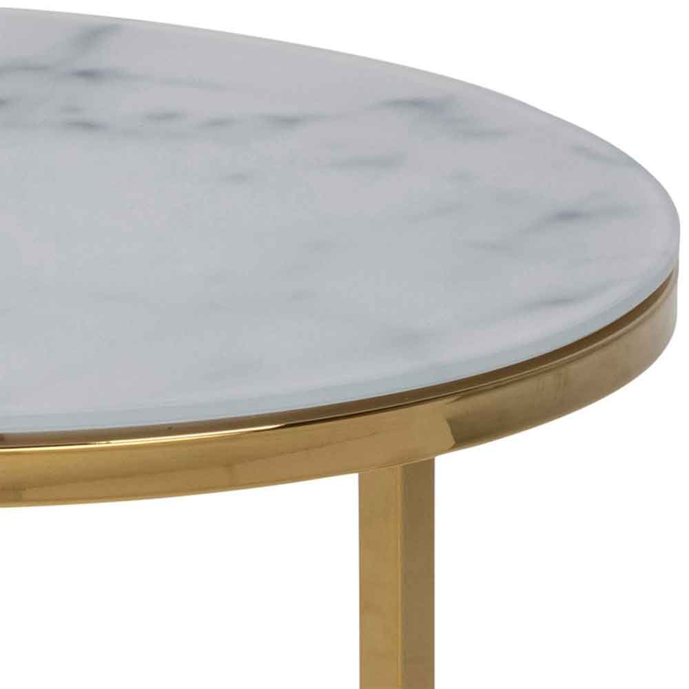 Allen White Marble Effect Glass Nest of 2 Tables with Gold Base