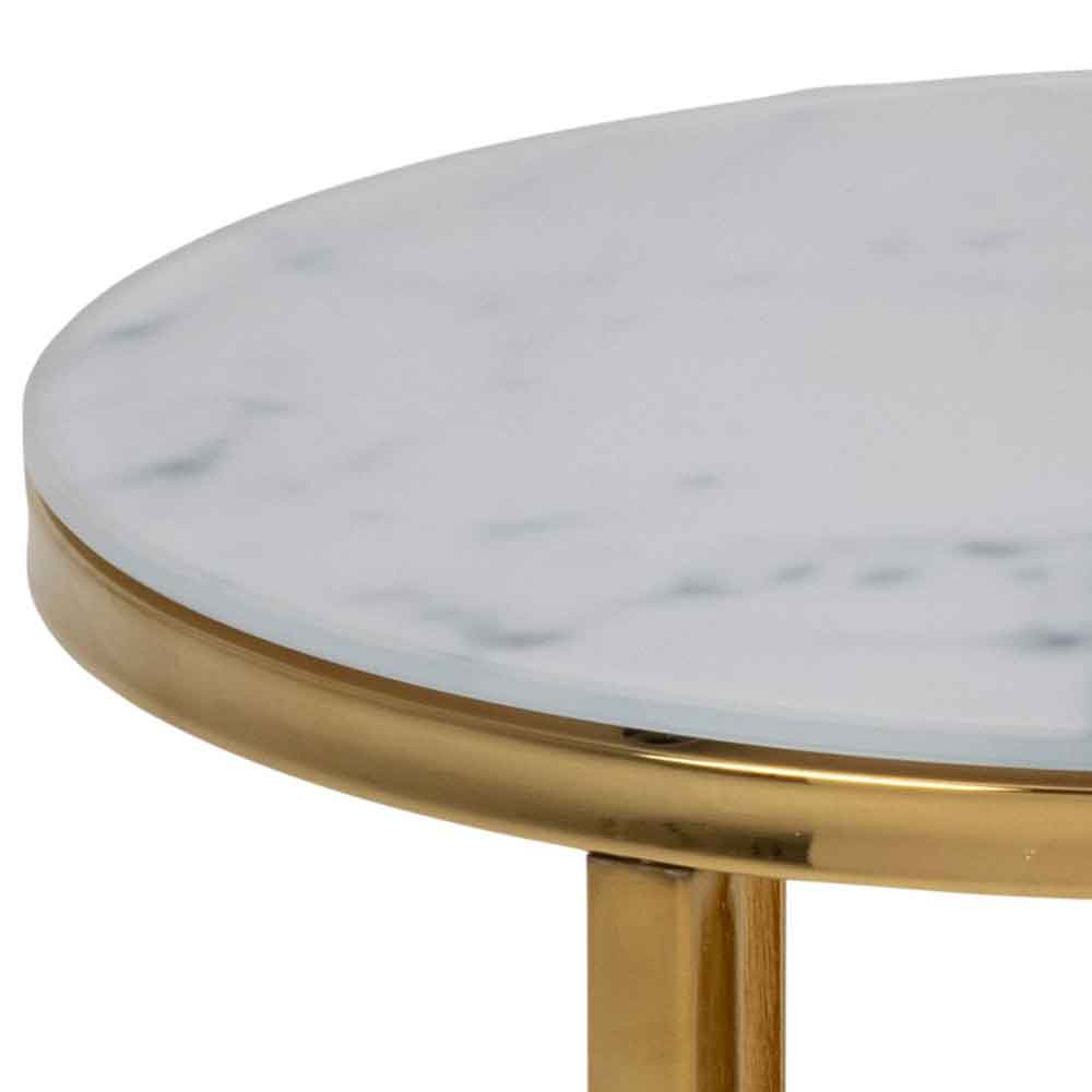 Allen White Marble Effect Glass Nest of 2 Tables with Gold Base