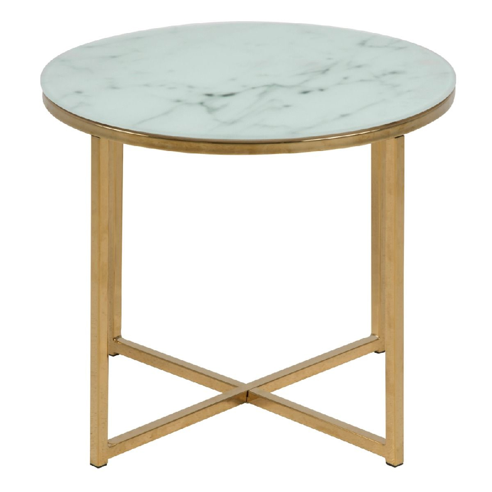 Allen White Marble Side Table With Glass Top In Gold