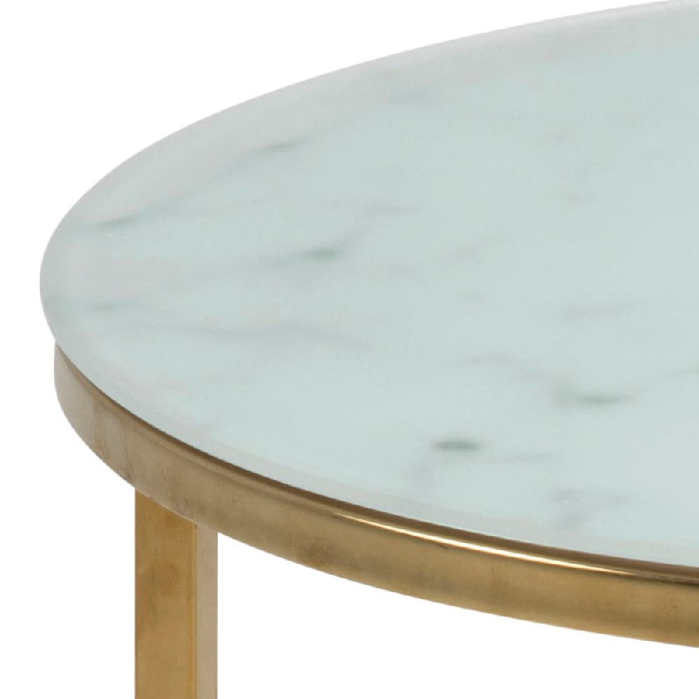 Allen White Marble Side Table With Glass Top In Gold