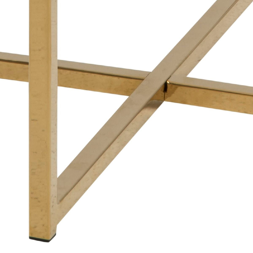 Allen White Marble Side Table With Glass Top In Gold