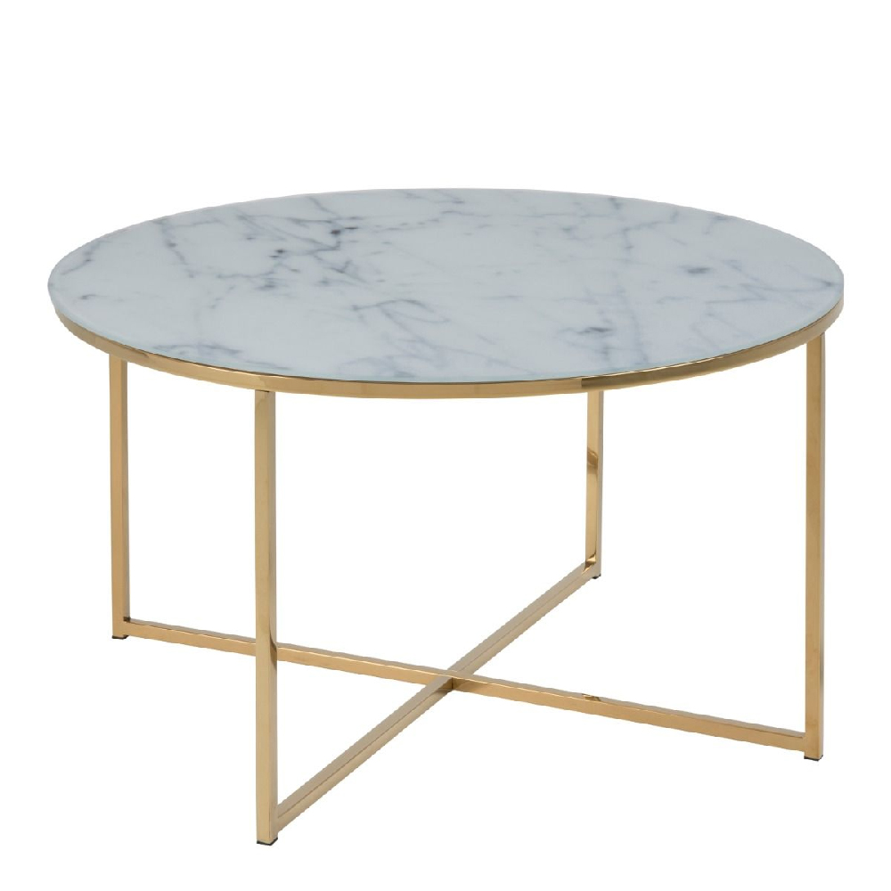 Allen White Marble Coffee Table With Glass Top In Gold