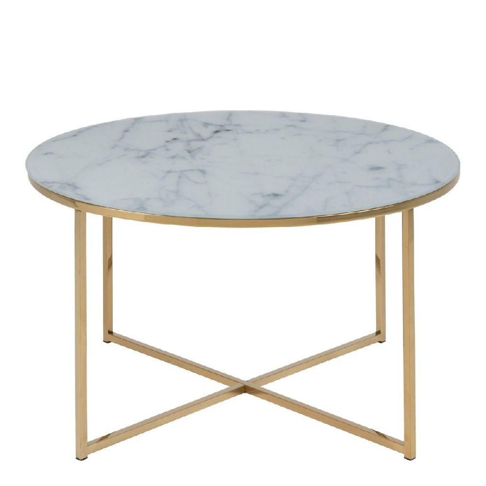 Allen White Marble Coffee Table With Glass Top In Gold