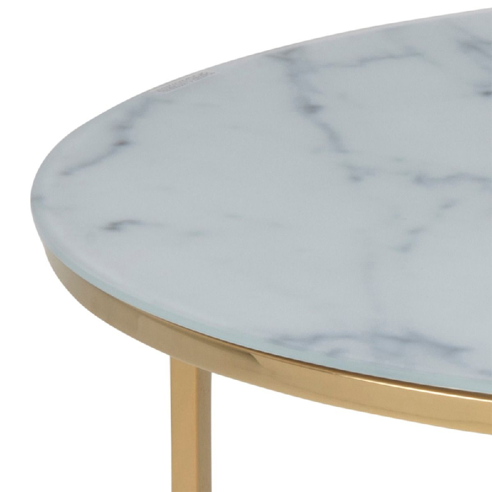 Allen White Marble Coffee Table With Glass Top In Gold
