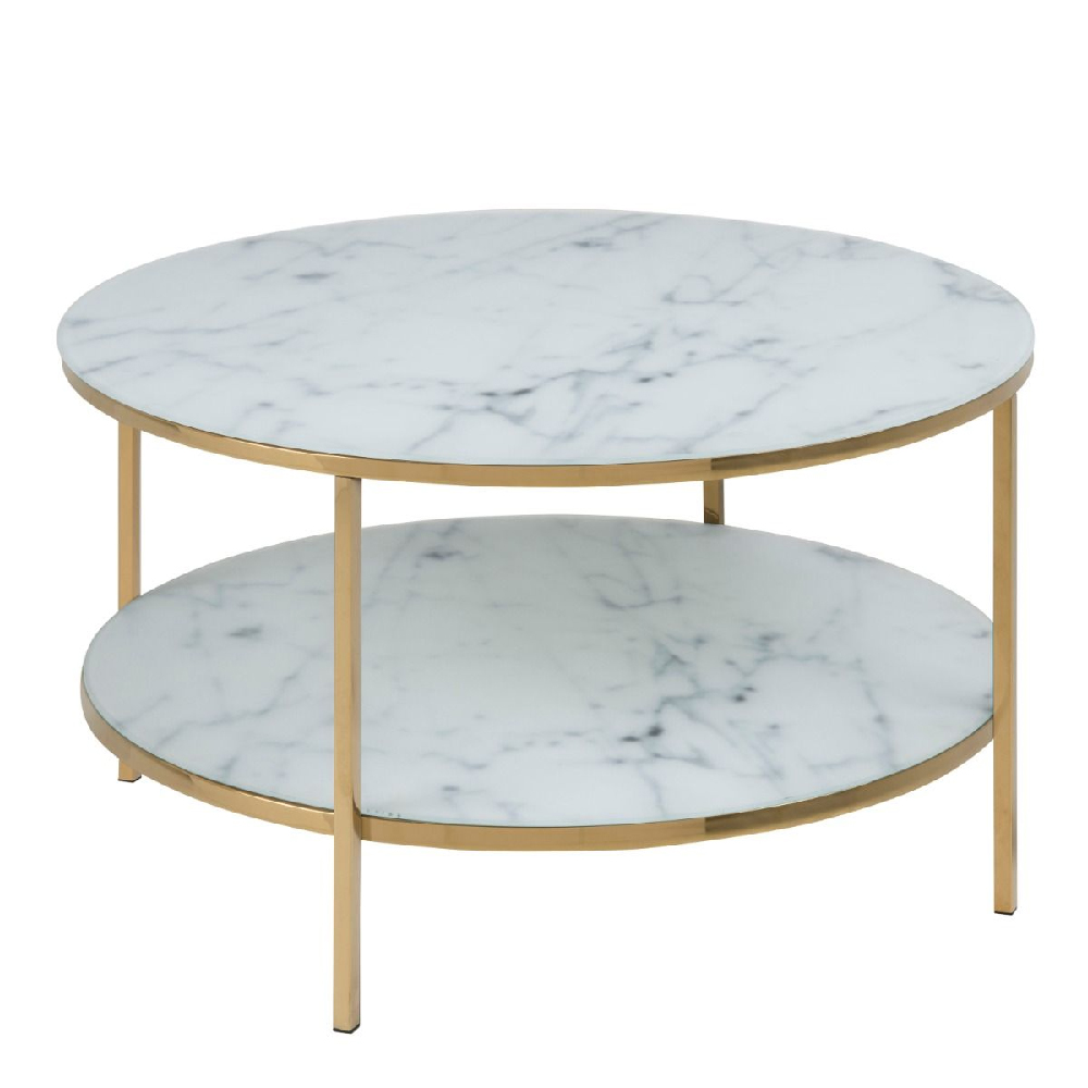 Allen White Marble Coffee Table Underself And Glass Top In Gold
