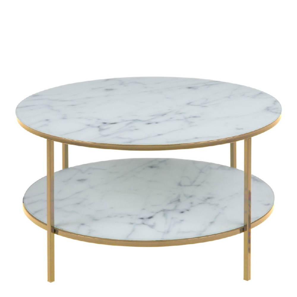 Allen White Marble Coffee Table Underself And Glass Top In Gold