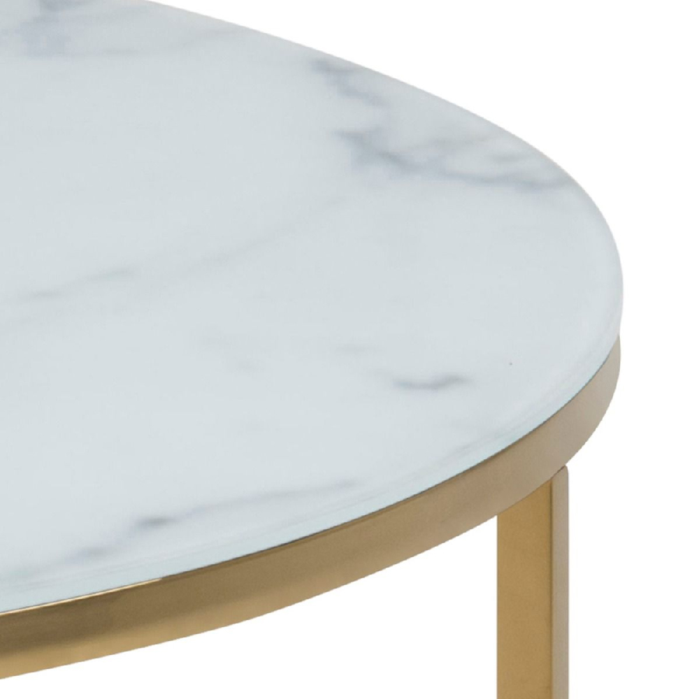 Allen White Marble Coffee Table Underself And Glass Top In Gold