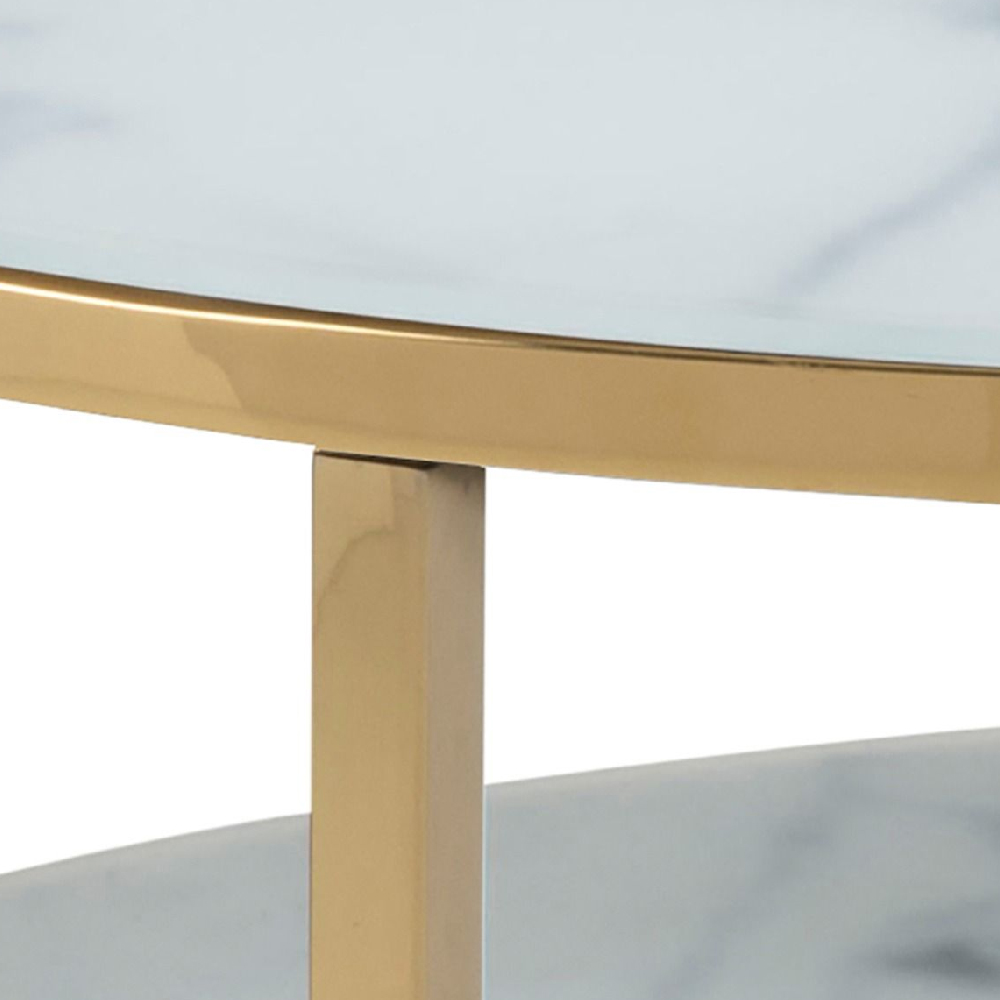Allen White Marble Coffee Table Underself And Glass Top In Gold