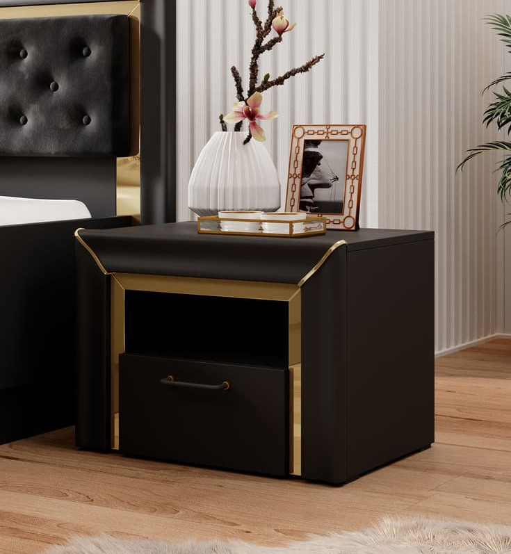 Allen Wooden Bedside Cabinet With 1 Drawer In Black thumbnail