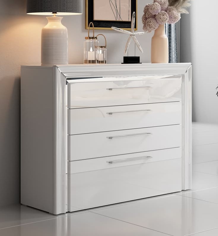 Product photograph of Allen Wooden Chest Of 4 Drawers In White from Furniture in Fashion