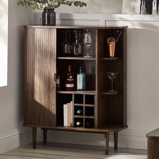 Allen Wooden Drinks Cabinet With 2 Sliding Doors In Dark Oak