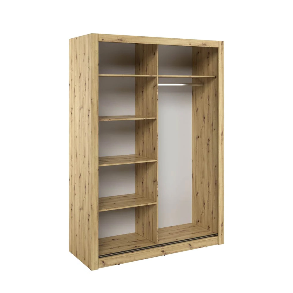 Allen Wooden Mirrored 150cm Wardrobe In Artisan Oak