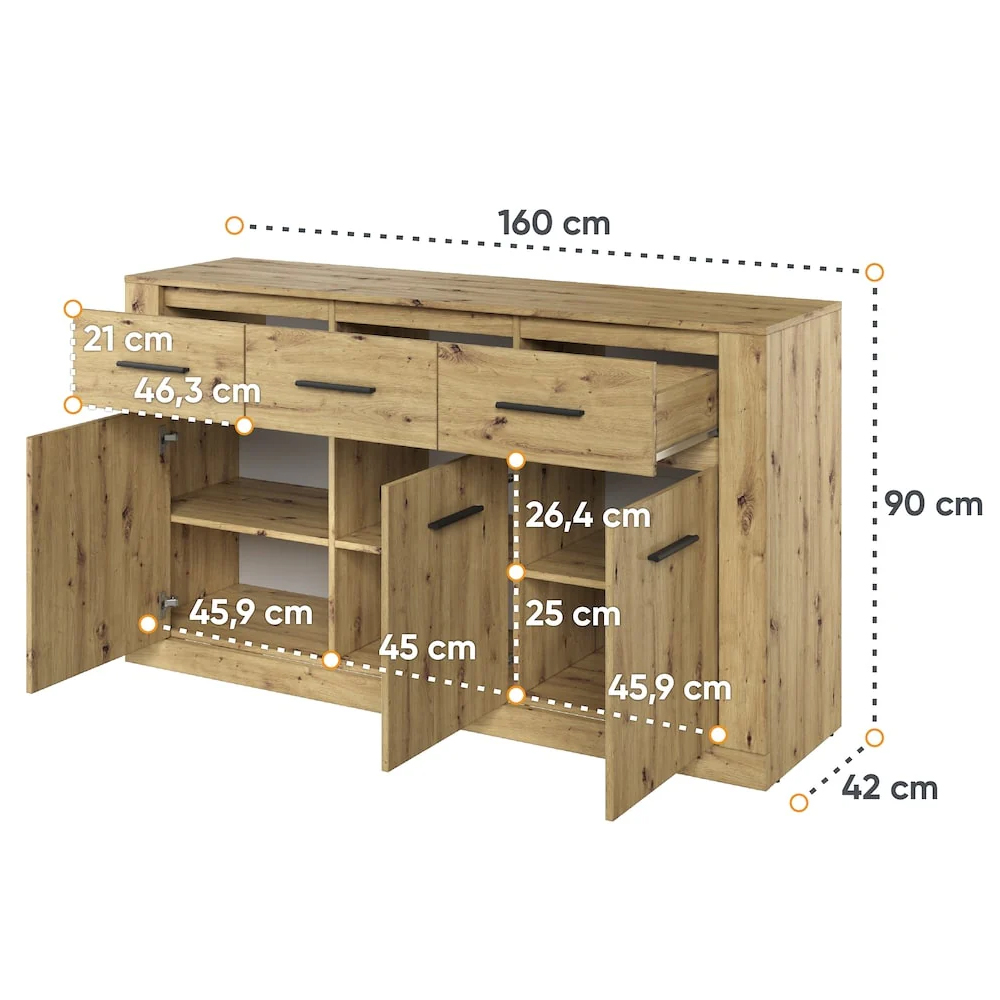 Allen Wooden Sideboard 3 Doors 3 Drawers In Artisan Oak