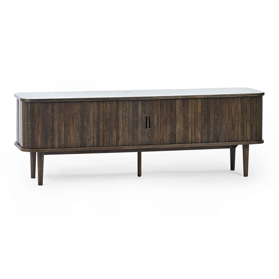 Allen Wooden TV Stand With 2 Sliding Doors In Dark Oak