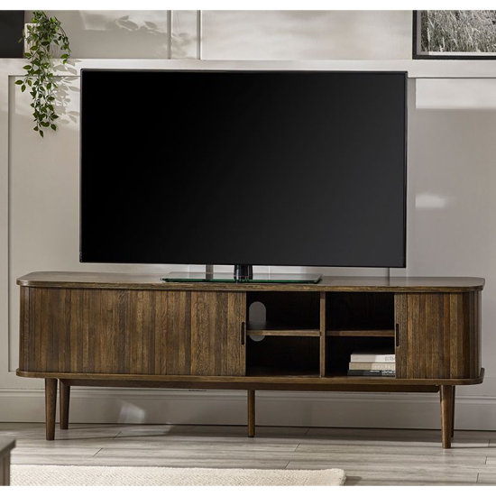 Allen Wooden TV Stand With 2 Sliding Doors In Dark Oak