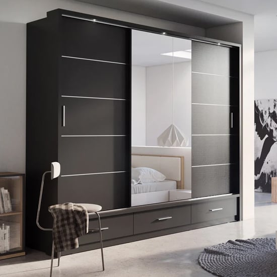 Product photograph of Allen Wooden Wardrobe With 3 Sliding Doors In Matt Black from Furniture in Fashion