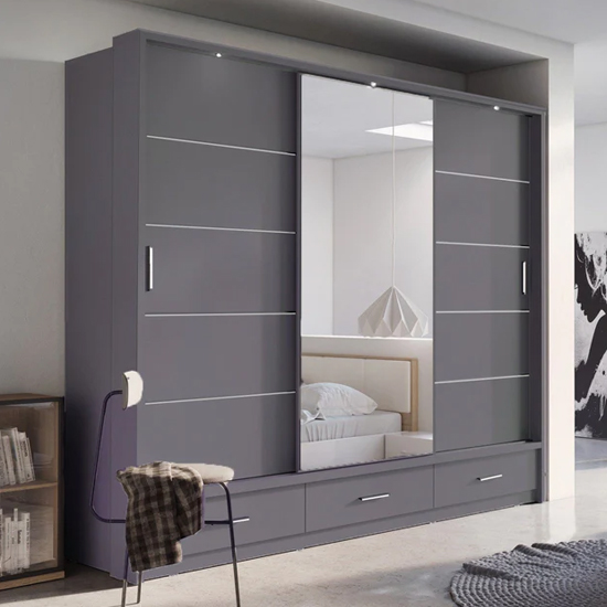 Product photograph of Allen Wooden Wardrobe With 3 Sliding Doors In Matt Grey from Furniture in Fashion