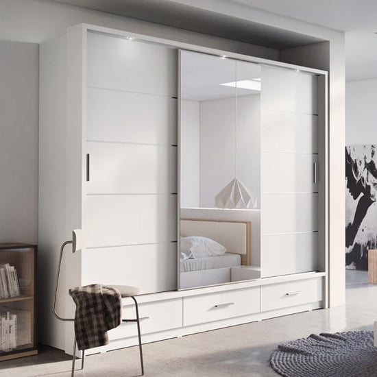 Read more about Allen wooden wardrobe with 3 sliding doors in matt white