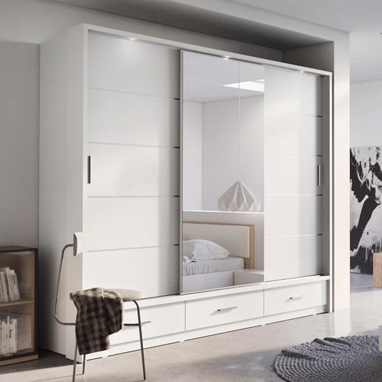 Photo of Allen wooden wardrobe with 3 sliding doors in matt white